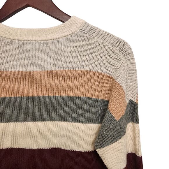 Madewell Thompson Pocket Pullover Ribbed Knit Sweater Neutral Stripe Small - Picture 3 of 7